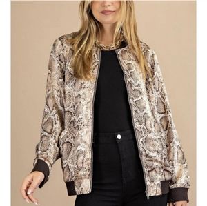 Kori America Snakeskin Full Zip Bomber Jacket Size Small Brown Black Reptile EUC